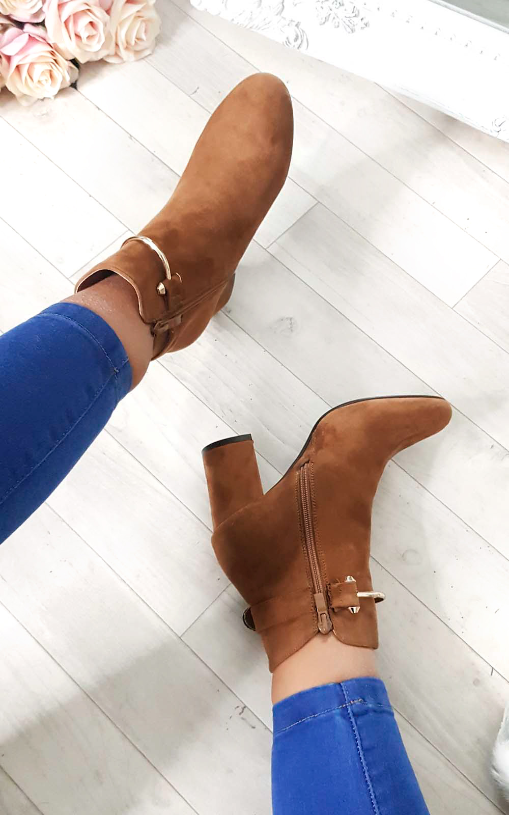 Isla Buckle Faux Suede Ankle Boots