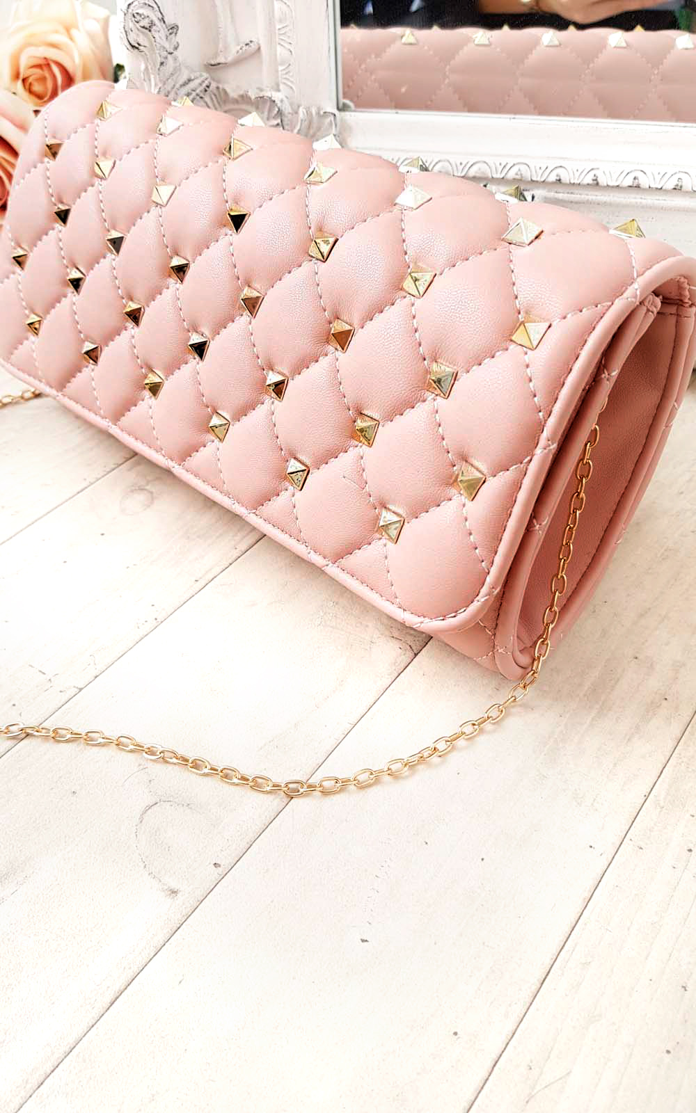 Laylia Quilted Gold Studded Clutch Bag Thumbnail Laylia Quilted Gold Studded Clutch Bag Thumbnail