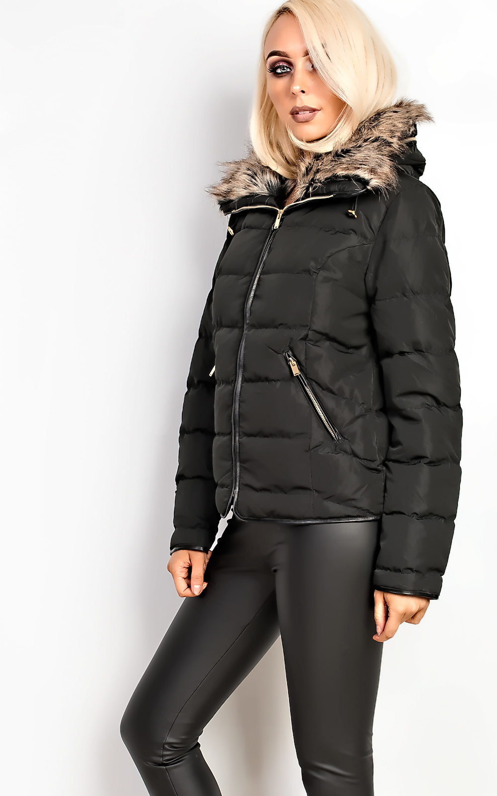 Blakely Faux Fur Quilted Jacket in Black ikrush