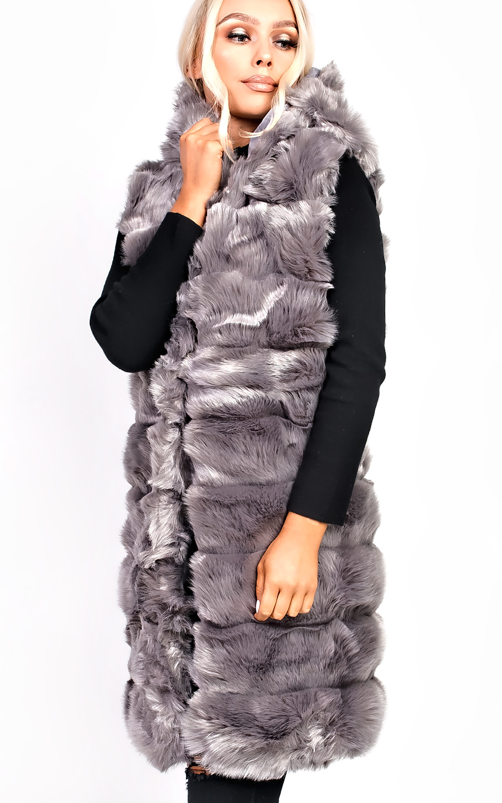 Karla Faux Fur Hooded Waistcoat Thumbnail Karla Faux Fur Hooded Waistcoat Thumbnail