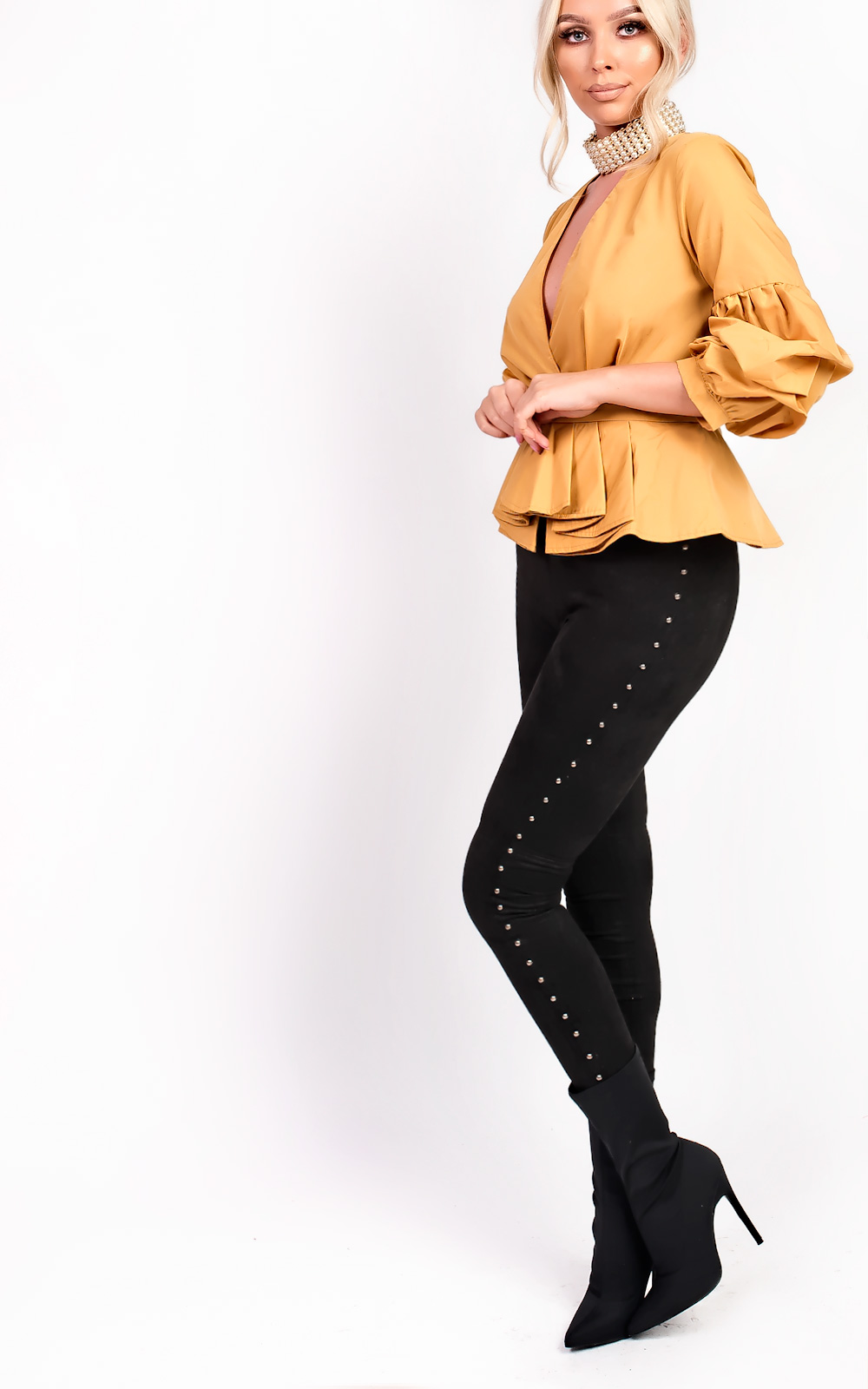 Paige High Waist Beaded Side Faux Suede Leggings