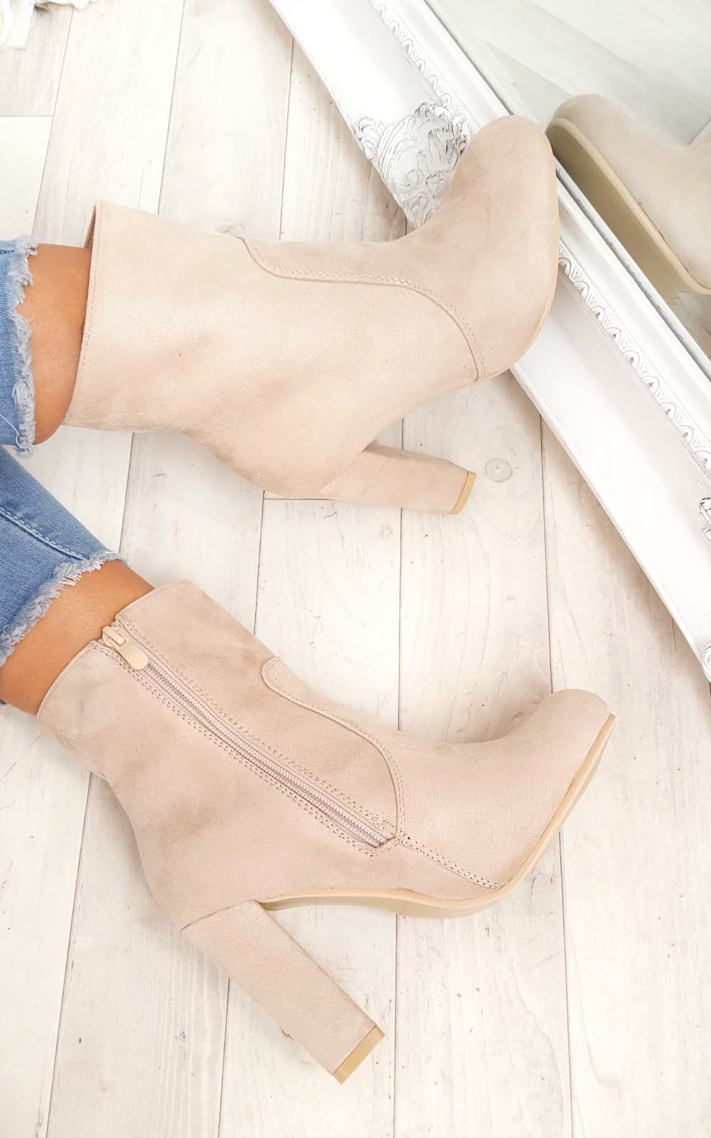 Ellie Faux Suede Heeled Ankle Boots Thumbnail Ellie Faux Suede Heeled Ankle Boots Thumbnail