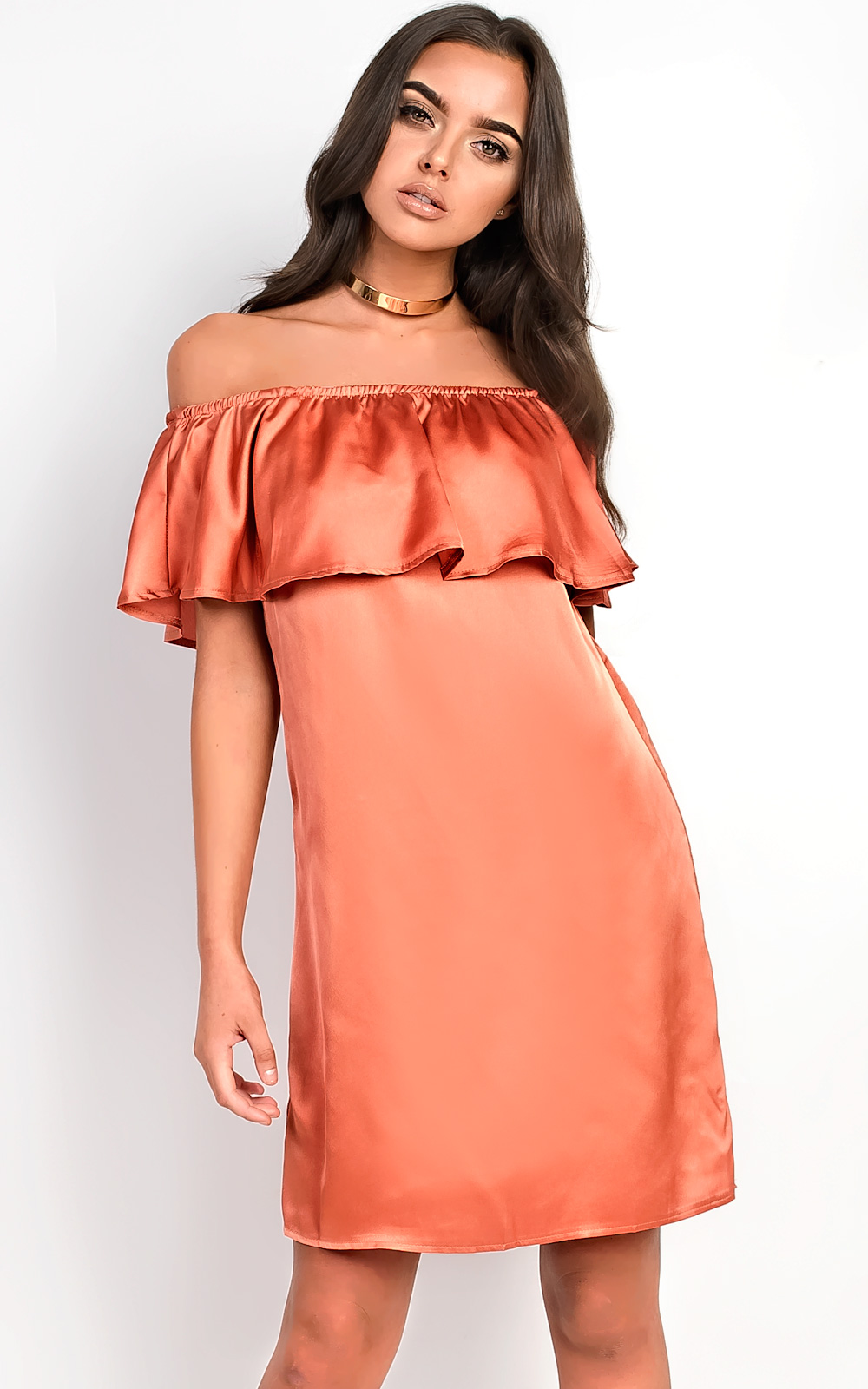 Rhodes Satin Bardot Dress Thumbnail Rhodes Satin Bardot Dress Thumbnail