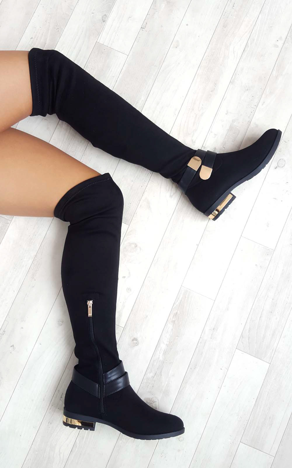 Irena Faux Suede Gold Bar Knee High Boots Irena Faux Suede Gold Bar Knee High Boots
