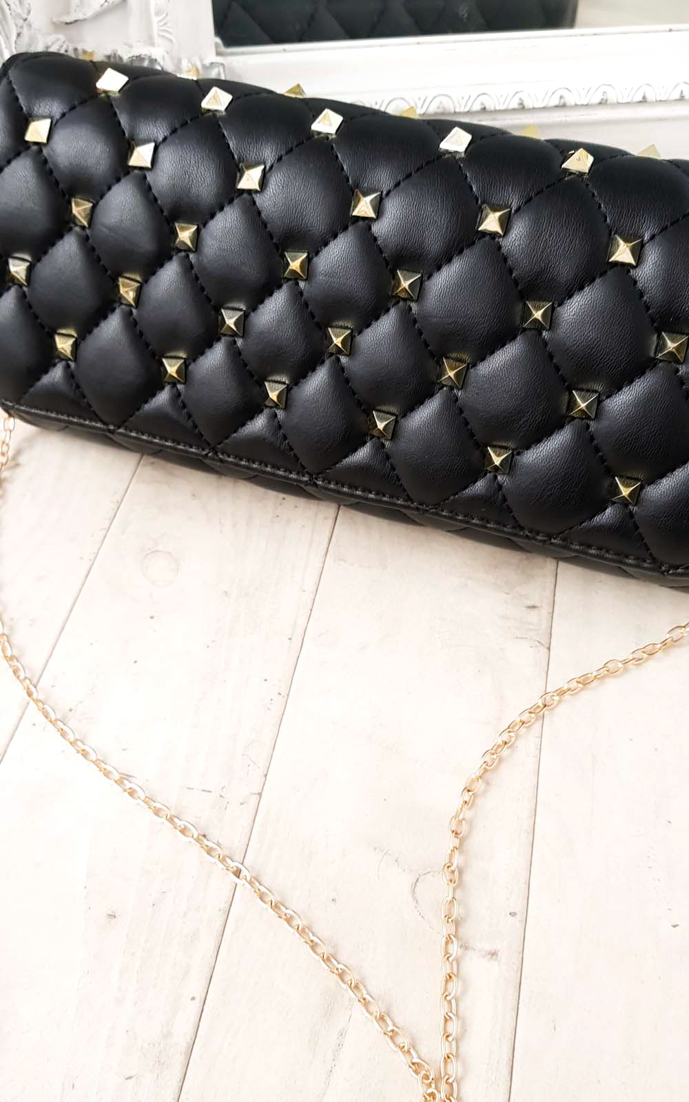 Laylia Quilted Gold Studded Clutch Bag Thumbnail Laylia Quilted Gold Studded Clutch Bag Thumbnail