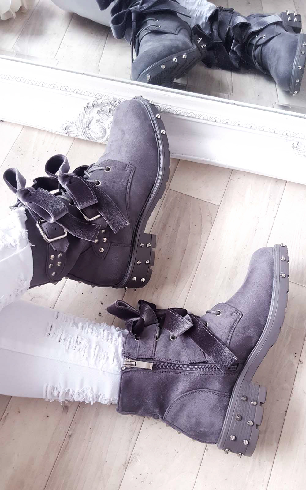 Taylor Studded Bow Faux Suede Ankle Boots Thumbnail Taylor Studded Bow Faux Suede Ankle Boots Thumbnail