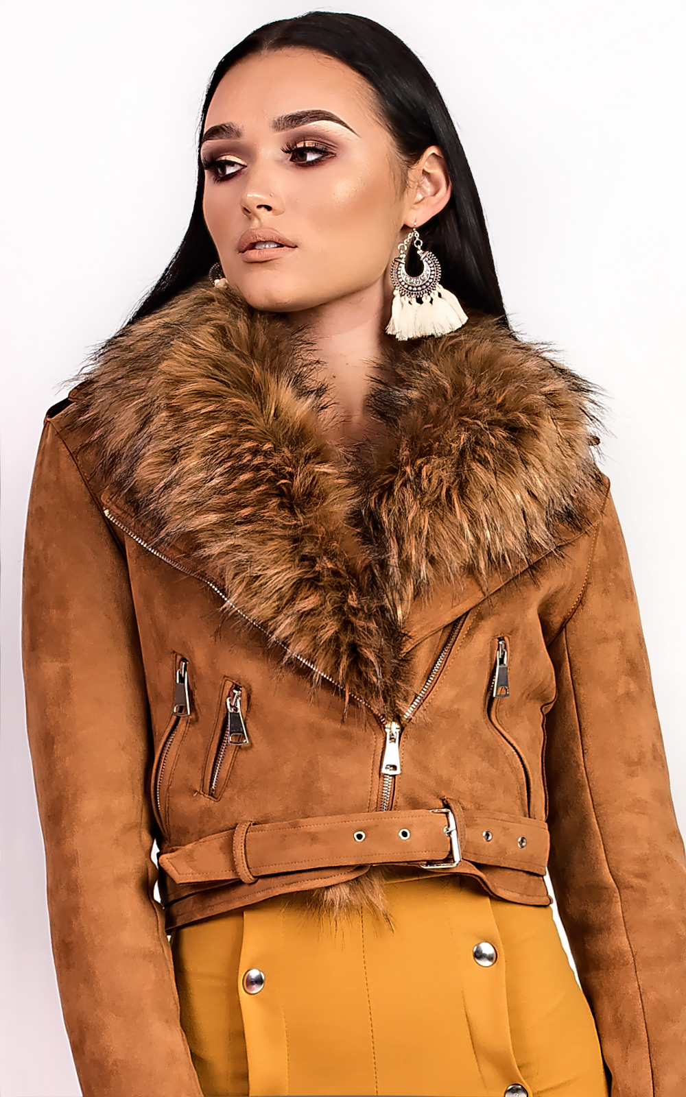 Brogan Faux Fur Suede Biker Jacket Thumbnail