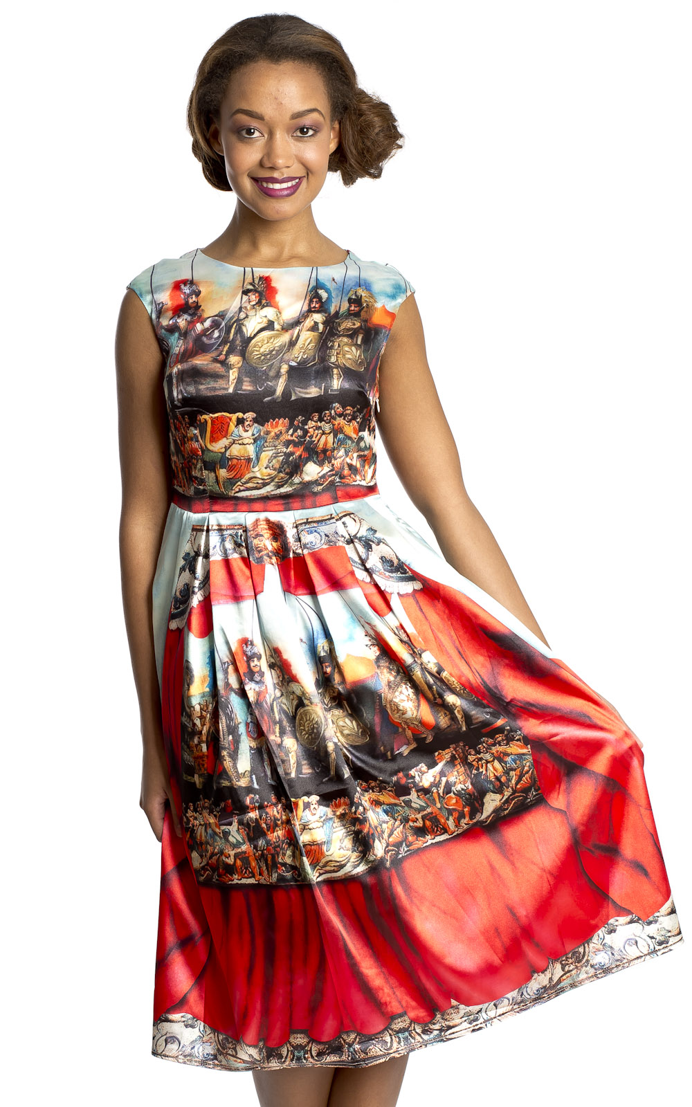 Helena Battle Print Midi Dress Thumbnail Helena Battle Print Midi Dress Thumbnail