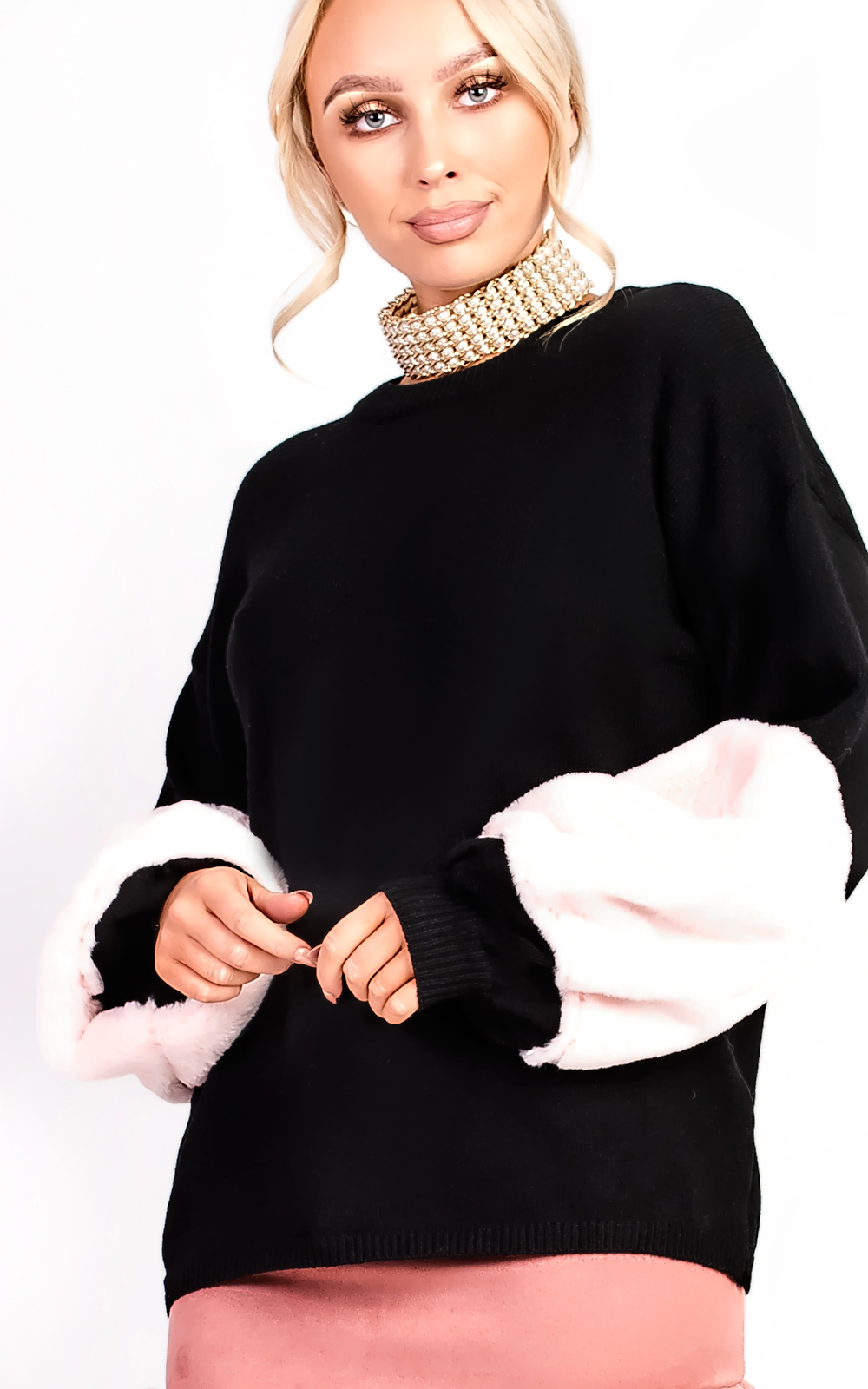 Sophie Velour Faux Fur Knit Sleeve Jumper Thumbnail