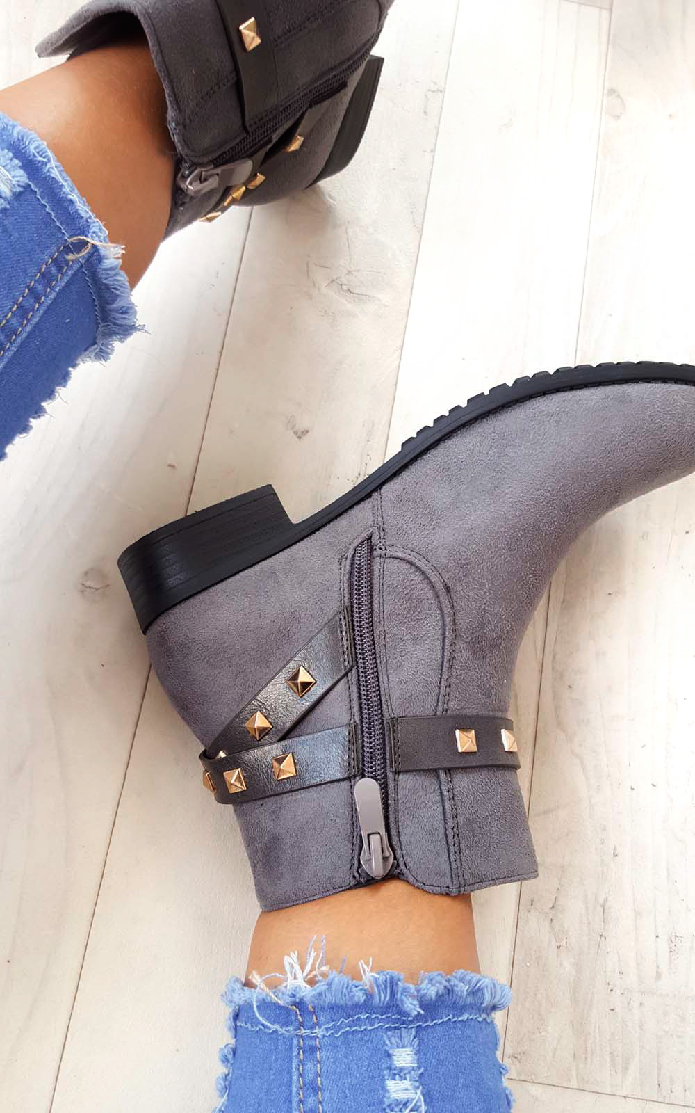 Alexia Studded Faux Suede Ankle Boots Thumbnail