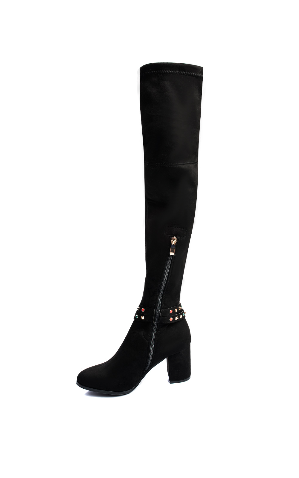 Abigail Faux Suede Gem Studded Knee High Boots Thumbnail