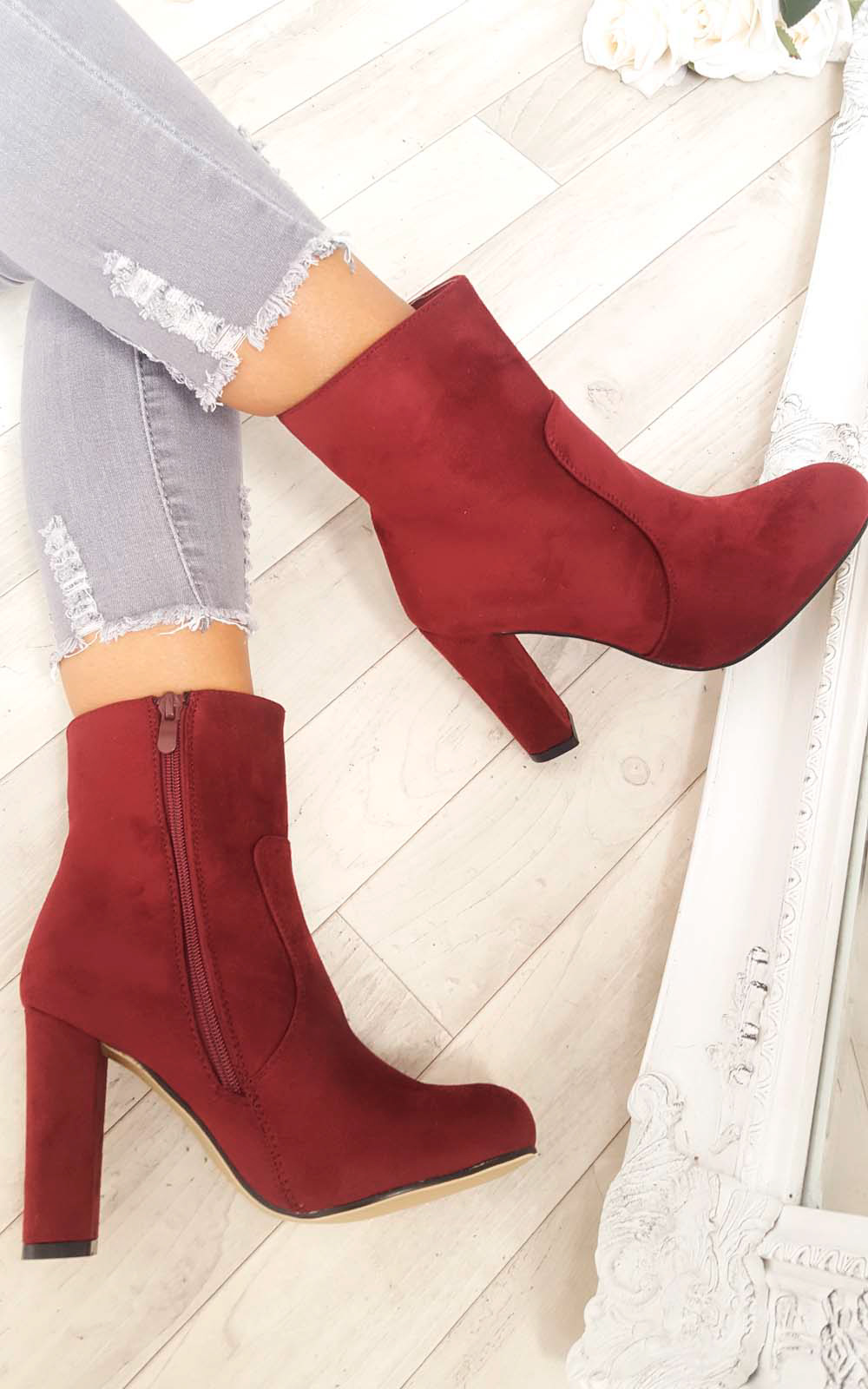 Ellie Faux Suede Heeled Ankle Boots Thumbnail Ellie Faux Suede Heeled Ankle Boots Thumbnail
