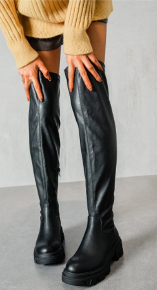 Blake Faux Leather Chunky Over-Knee Boots Thumbnail