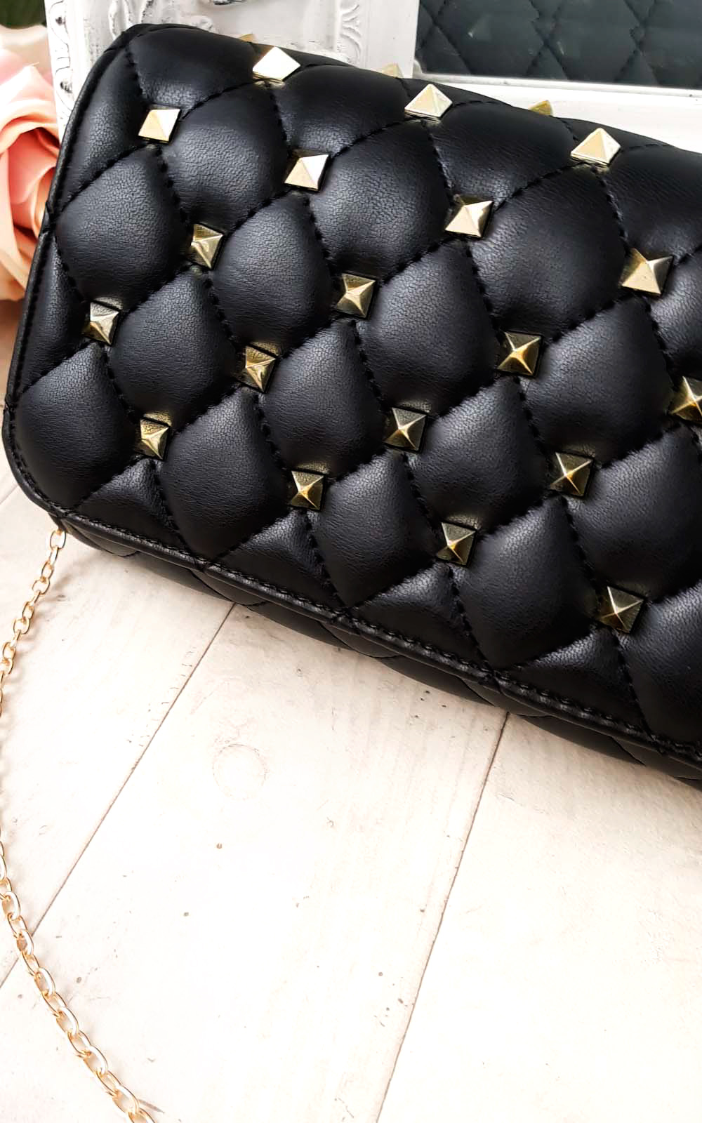Laylia Quilted Gold Studded Clutch Bag Thumbnail Laylia Quilted Gold Studded Clutch Bag Thumbnail