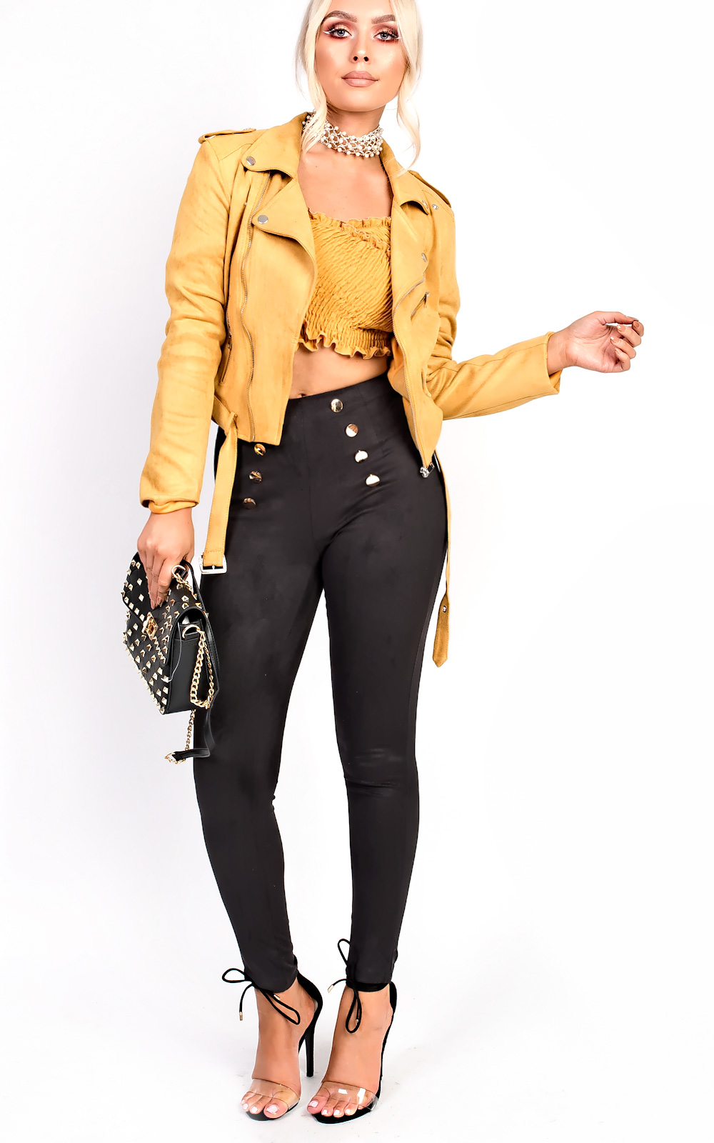 Tianna High Waist Button Faux Suede Leggings