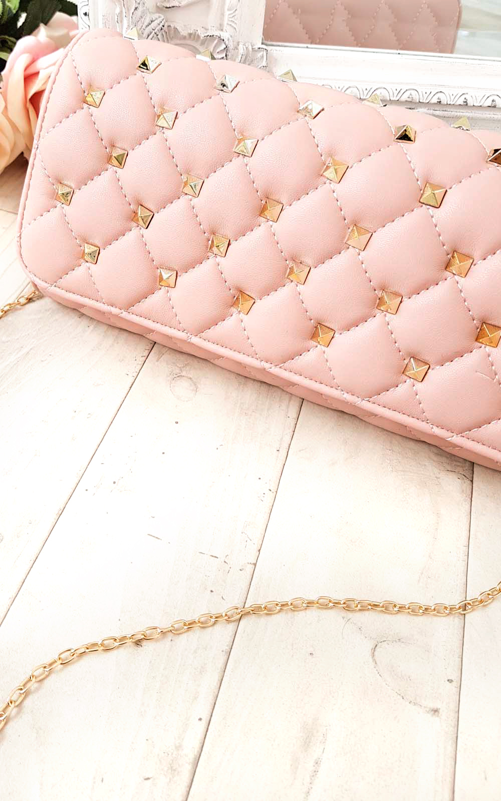 Laylia Quilted Gold Studded Clutch Bag Laylia Quilted Gold Studded Clutch Bag