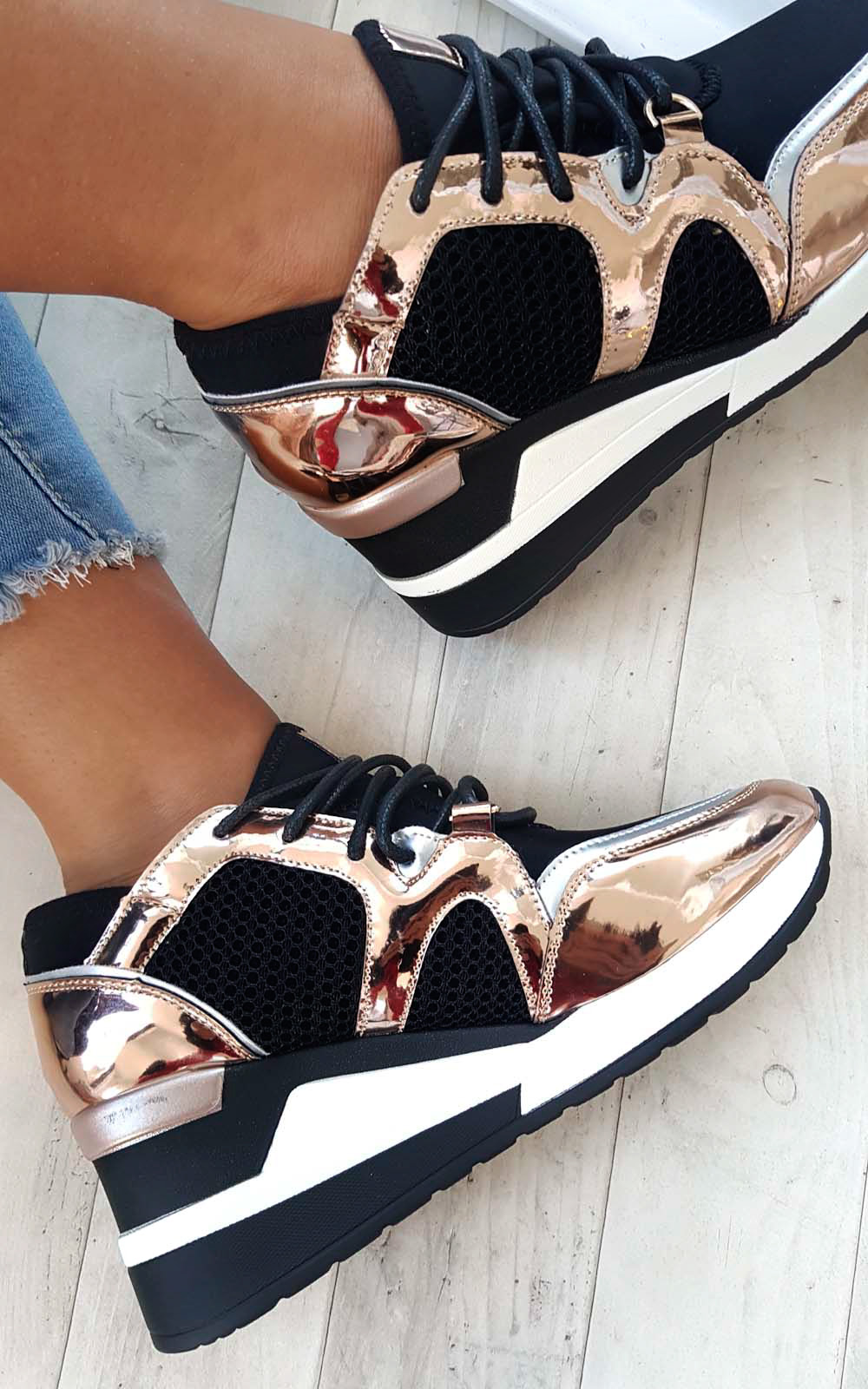 Lou Mesh Chrome Wedge Trainers Thumbnail