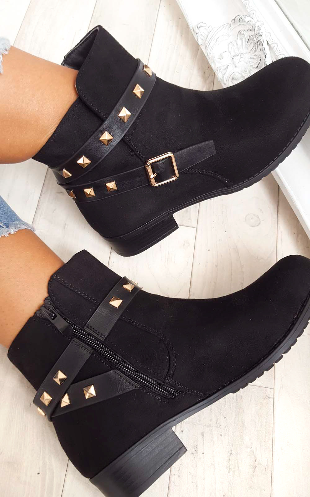 Alexia Studded Faux Suede Ankle Boots Thumbnail