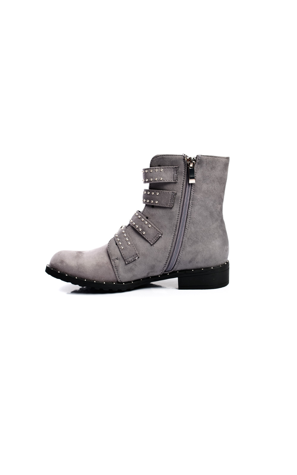 Alexis Studded Buckle Faux Suede Ankle Boots Thumbnail Alexis Studded Buckle Faux Suede Ankle Boots Thumbnail