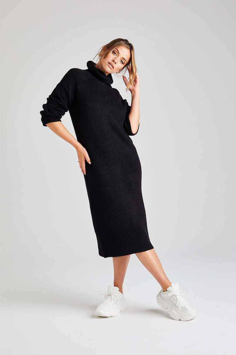 Maisie Camel Roll Neck Knitted Midi Dress Thumbnail Maisie Camel Roll Neck Knitted Midi Dress Thumbnail