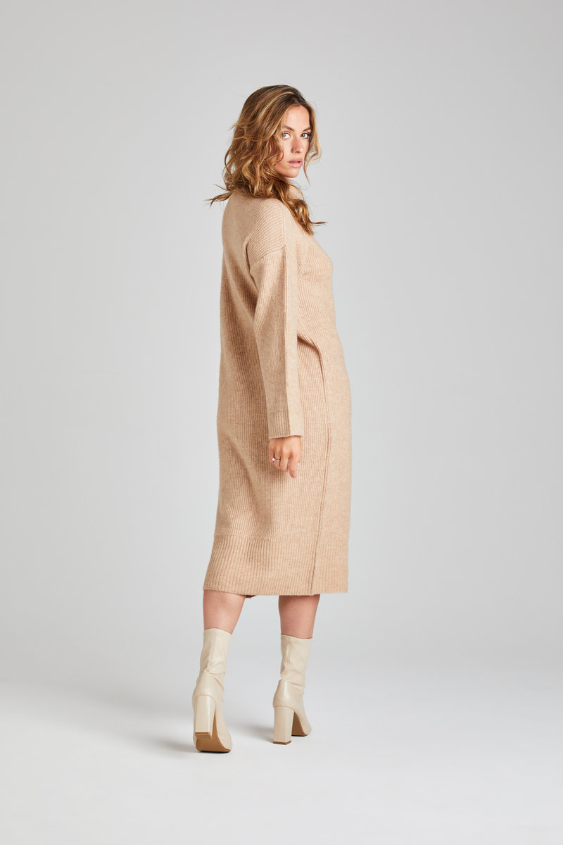 Maisie Camel Roll Neck Knitted Midi Dress Thumbnail Maisie Camel Roll Neck Knitted Midi Dress Thumbnail