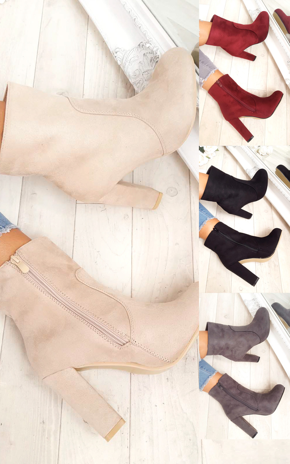 Ellie Faux Suede Heeled Ankle Boots Thumbnail Ellie Faux Suede Heeled Ankle Boots Thumbnail