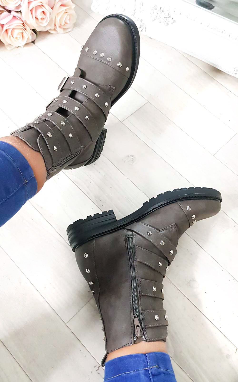 Brogan Studded Buckle Ankle Boots 