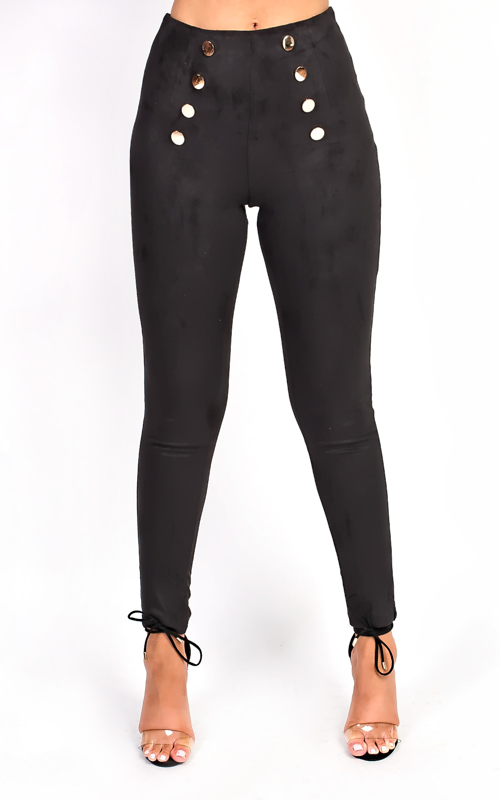 Tianna High Waist Button Faux Suede Leggings Thumbnail Tianna High Waist Button Faux Suede Leggings Thumbnail