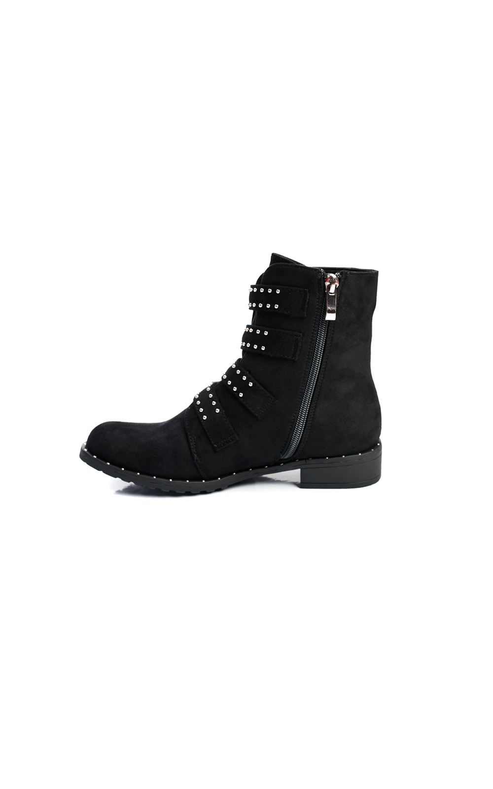 Alexis Studded Buckle Faux Suede Ankle Boots Thumbnail