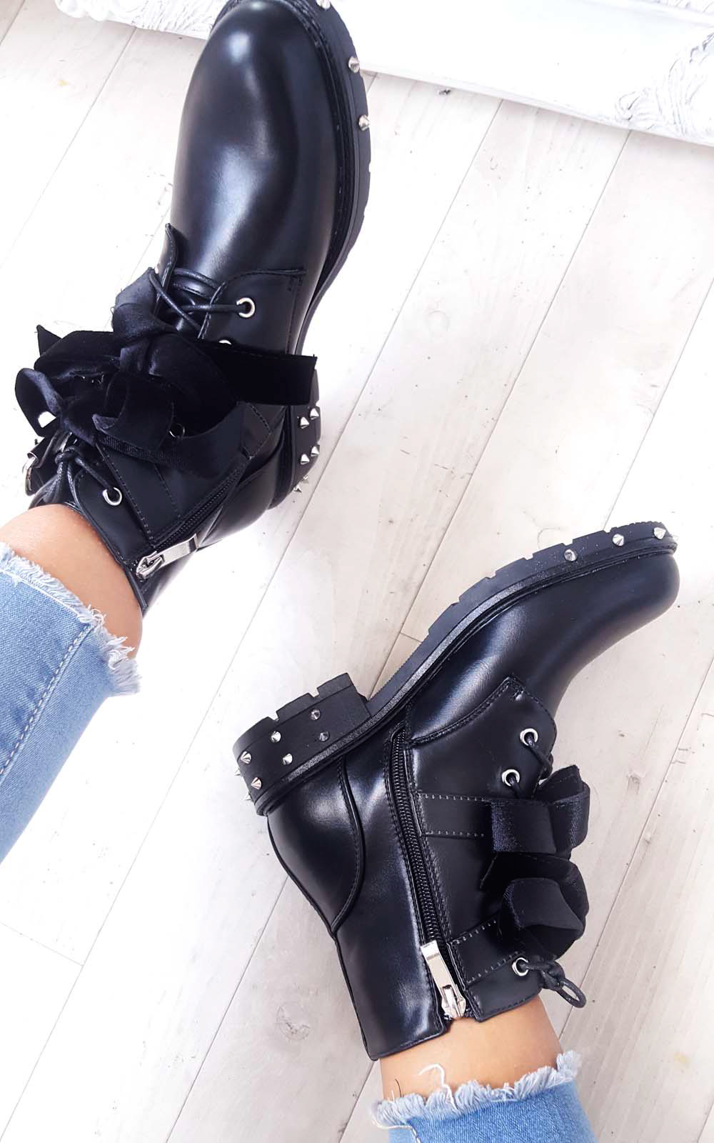 Vivienne Studded Bow Ankle Boots