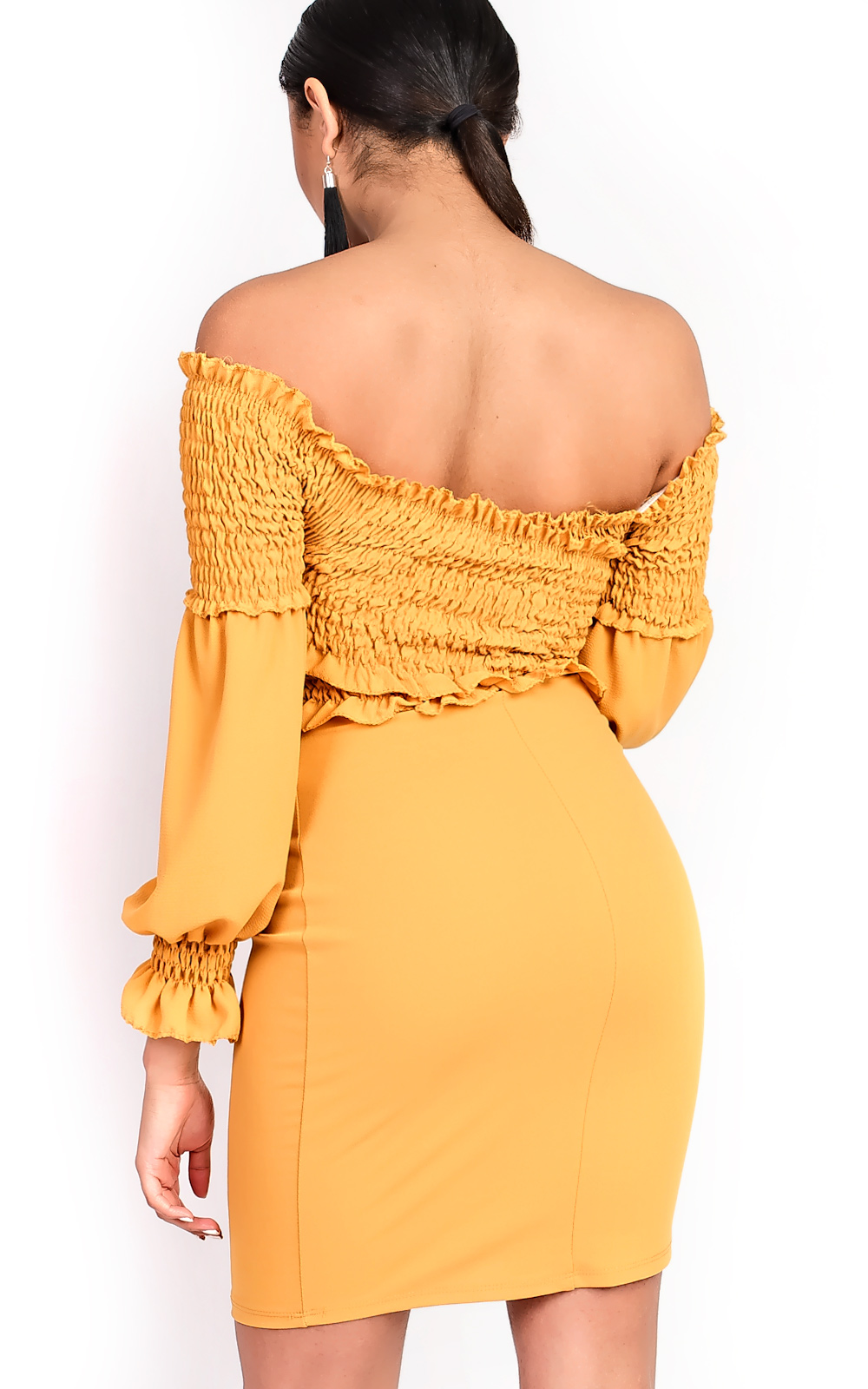 Carlina Bardot Stretch Long Sleeved Frill Dress Thumbnail Carlina Bardot Stretch Long Sleeved Frill Dress Thumbnail