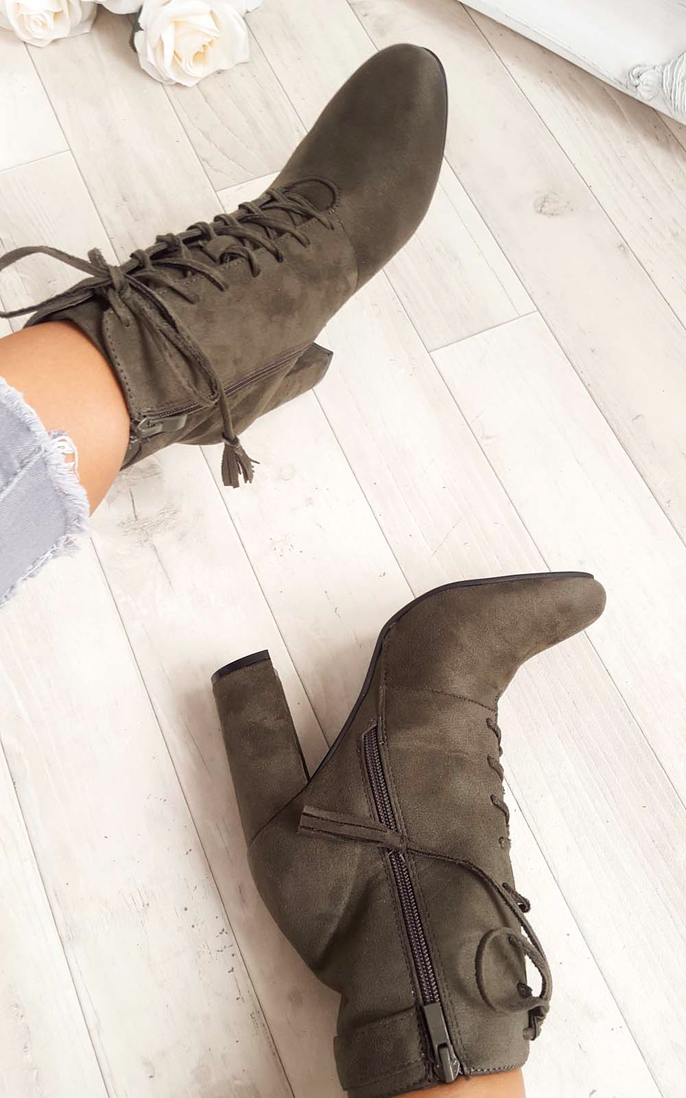 Kiki Faux Suede Lace Up Tassel Ankle Boots Thumbnail