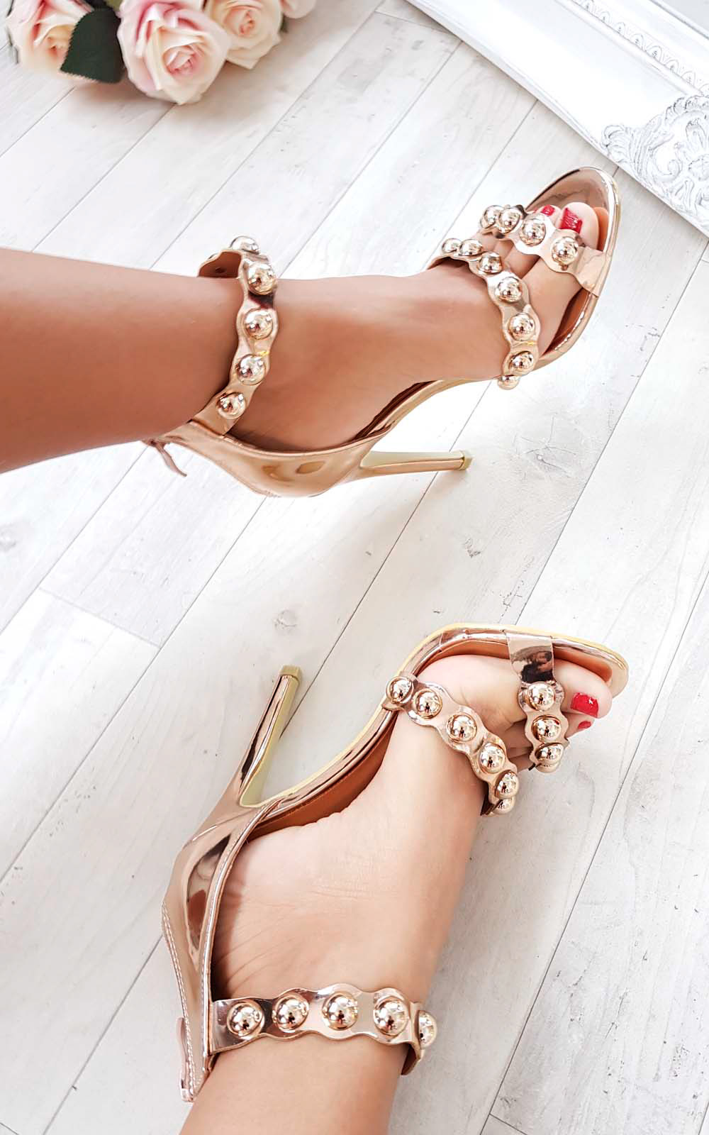 Reliana Studded Chrome Heels Reliana Studded Chrome Heels