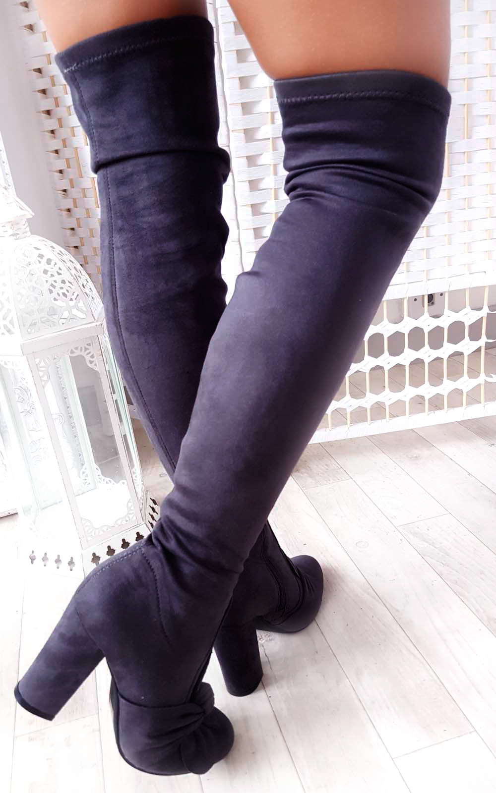Corla Faux Suede Bow Front Knee High Boots Thumbnail Corla Faux Suede Bow Front Knee High Boots Thumbnail