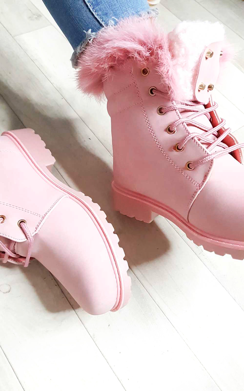 pink faux fur boots