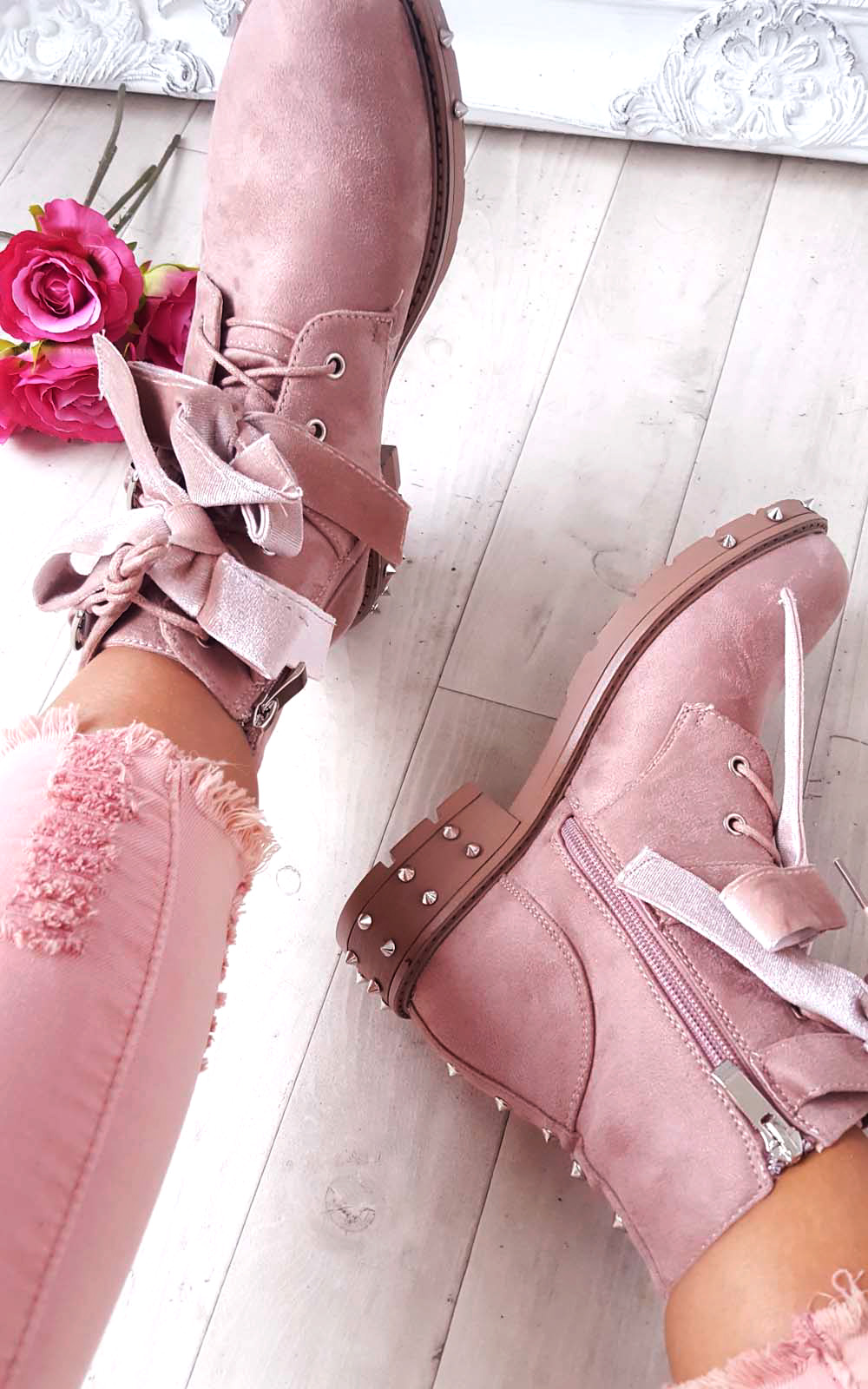 Taylor Studded Bow Faux Suede Ankle Boots Thumbnail Taylor Studded Bow Faux Suede Ankle Boots Thumbnail