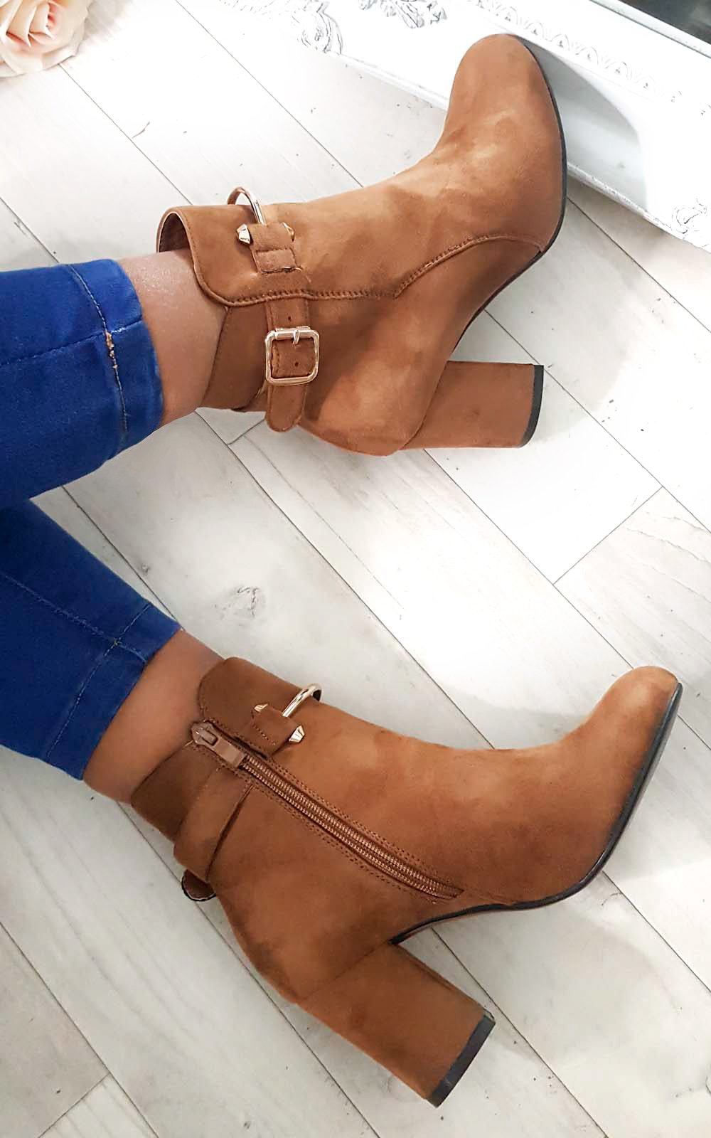 Isla Buckle Faux Suede Ankle Boots Thumbnail