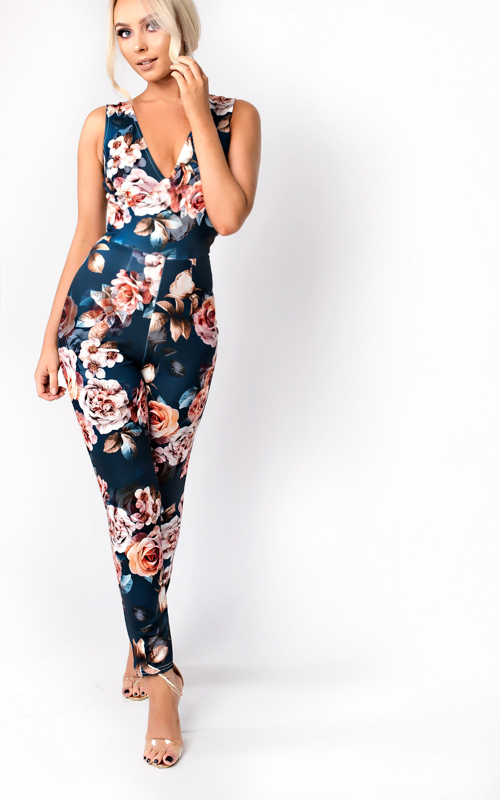 Dawci Floral Cross Over Slim Jumpsuit Thumbnail Dawci Floral Cross Over Slim Jumpsuit Thumbnail