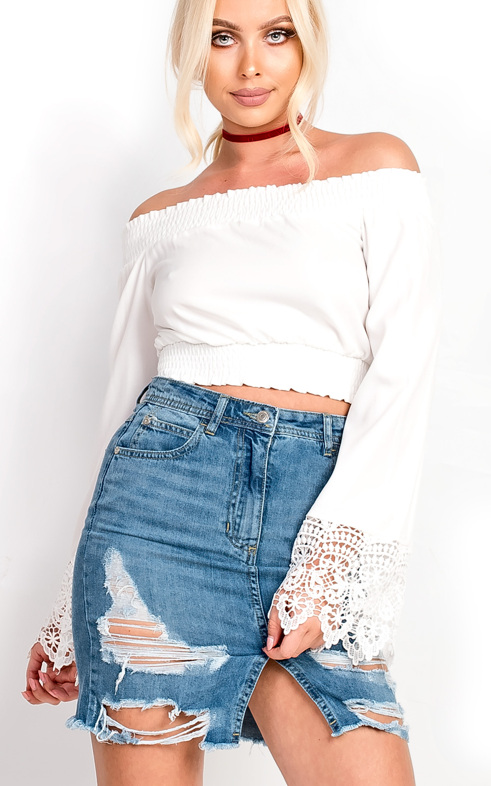 Aurora Bardot Crochet Lace Top Thumbnail Aurora Bardot Crochet Lace Top Thumbnail