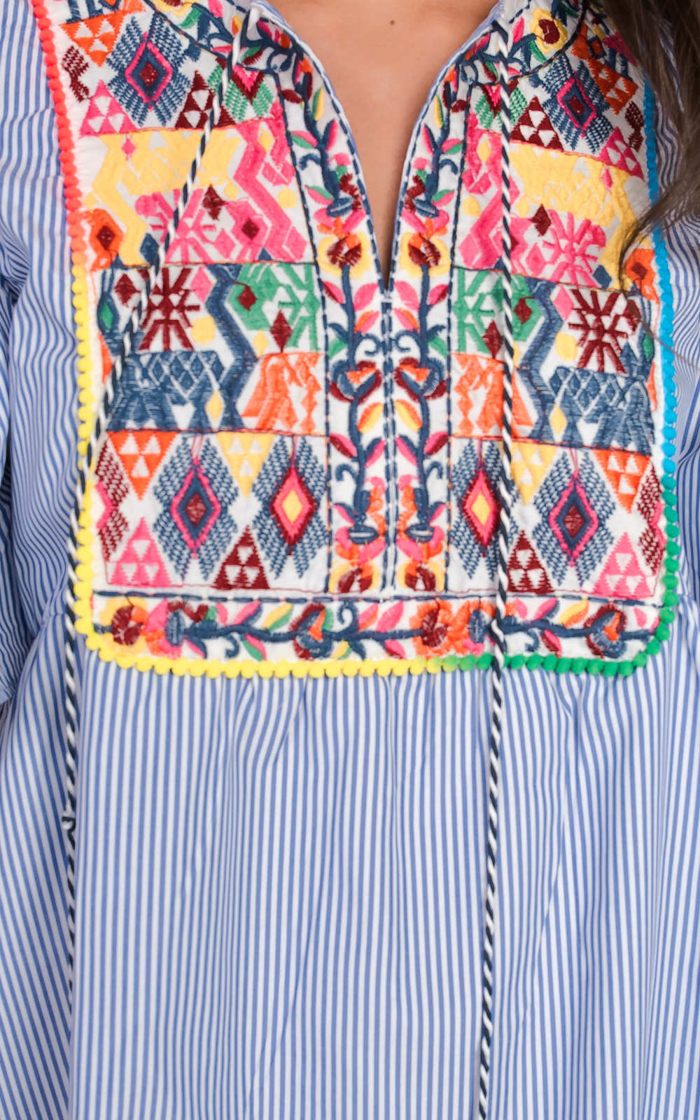 Abi Stripe Pattern Bright PomPom Shift Dress Thumbnail Abi Stripe Pattern Bright PomPom Shift Dress Thumbnail