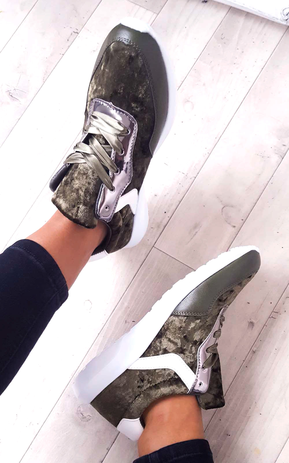 Kristen Velvet Lace Up Ribbon Trainers Kristen Velvet Lace Up Ribbon Trainers