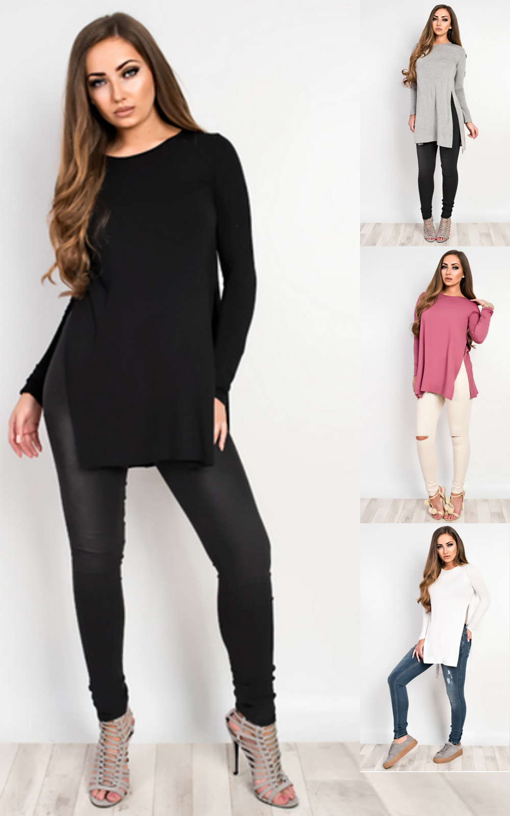 Laila Basic Side Split Casual Top Thumbnail