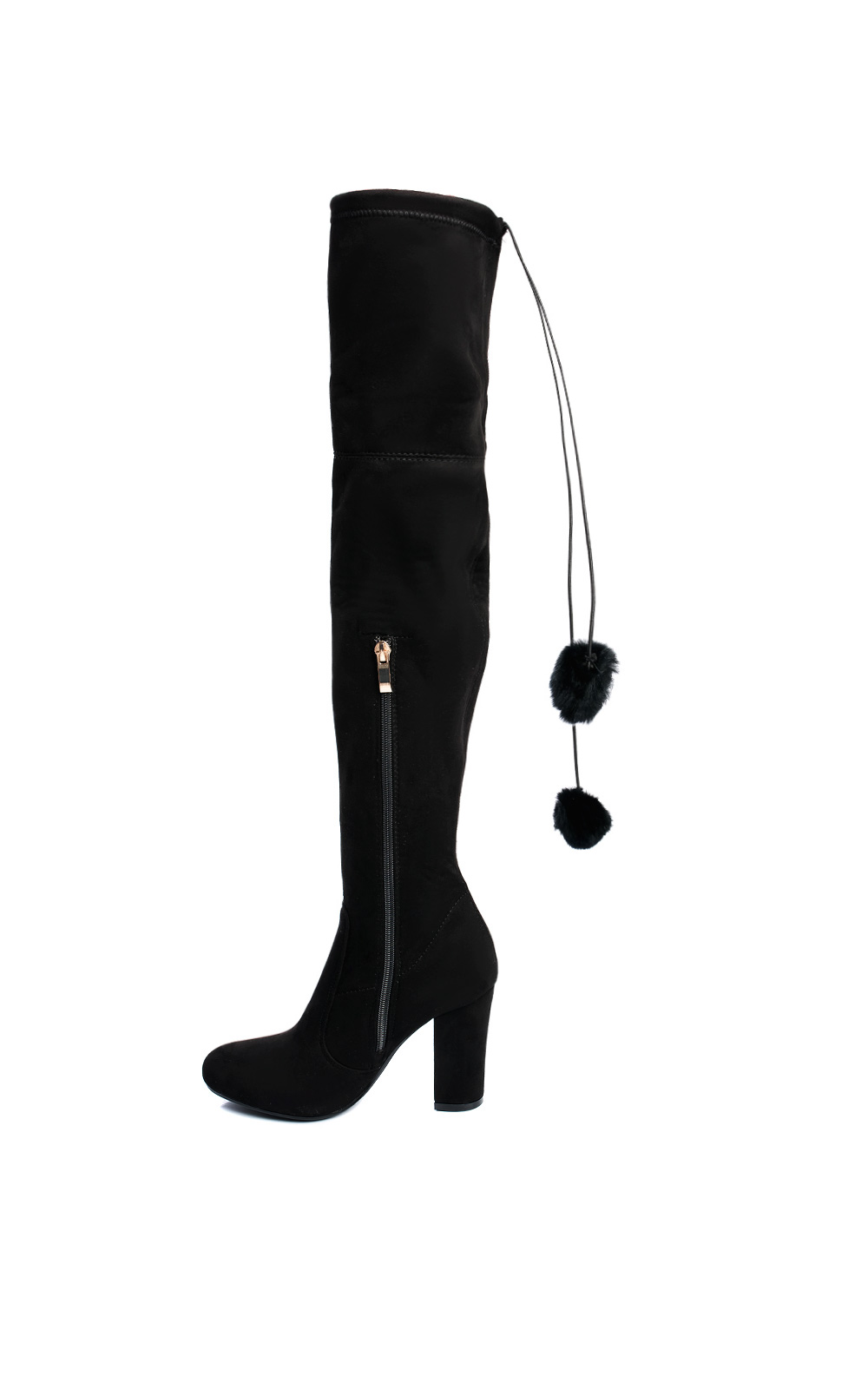 Poppy Pompom Faux Suede Knee High Boots  Thumbnail