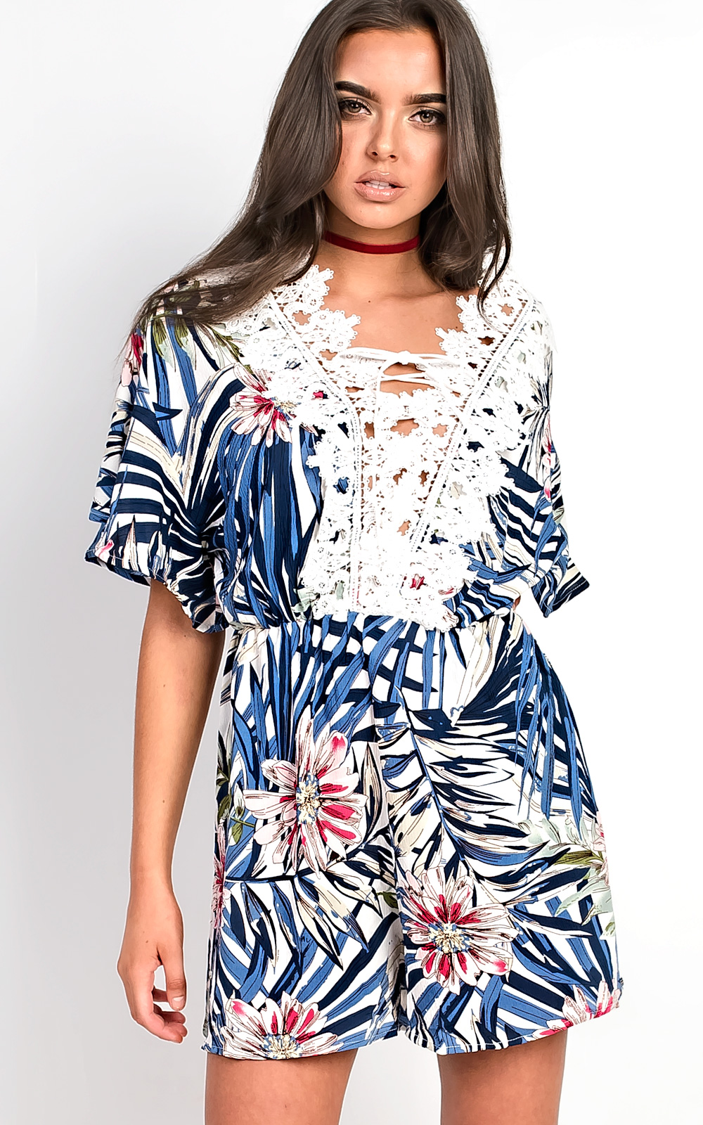Cairo Crochet Floral Print Playsuit Thumbnail Cairo Crochet Floral Print Playsuit Thumbnail