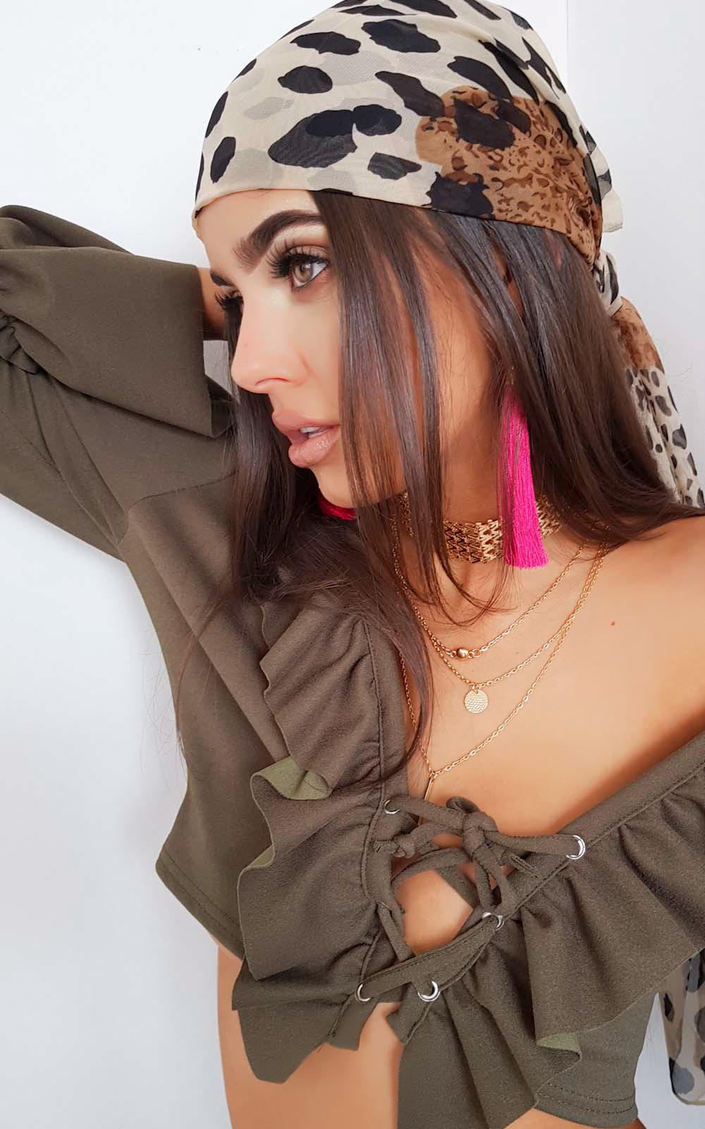 Styla Tie Front Bell Sleeve Crop Top Thumbnail Styla Tie Front Bell Sleeve Crop Top Thumbnail