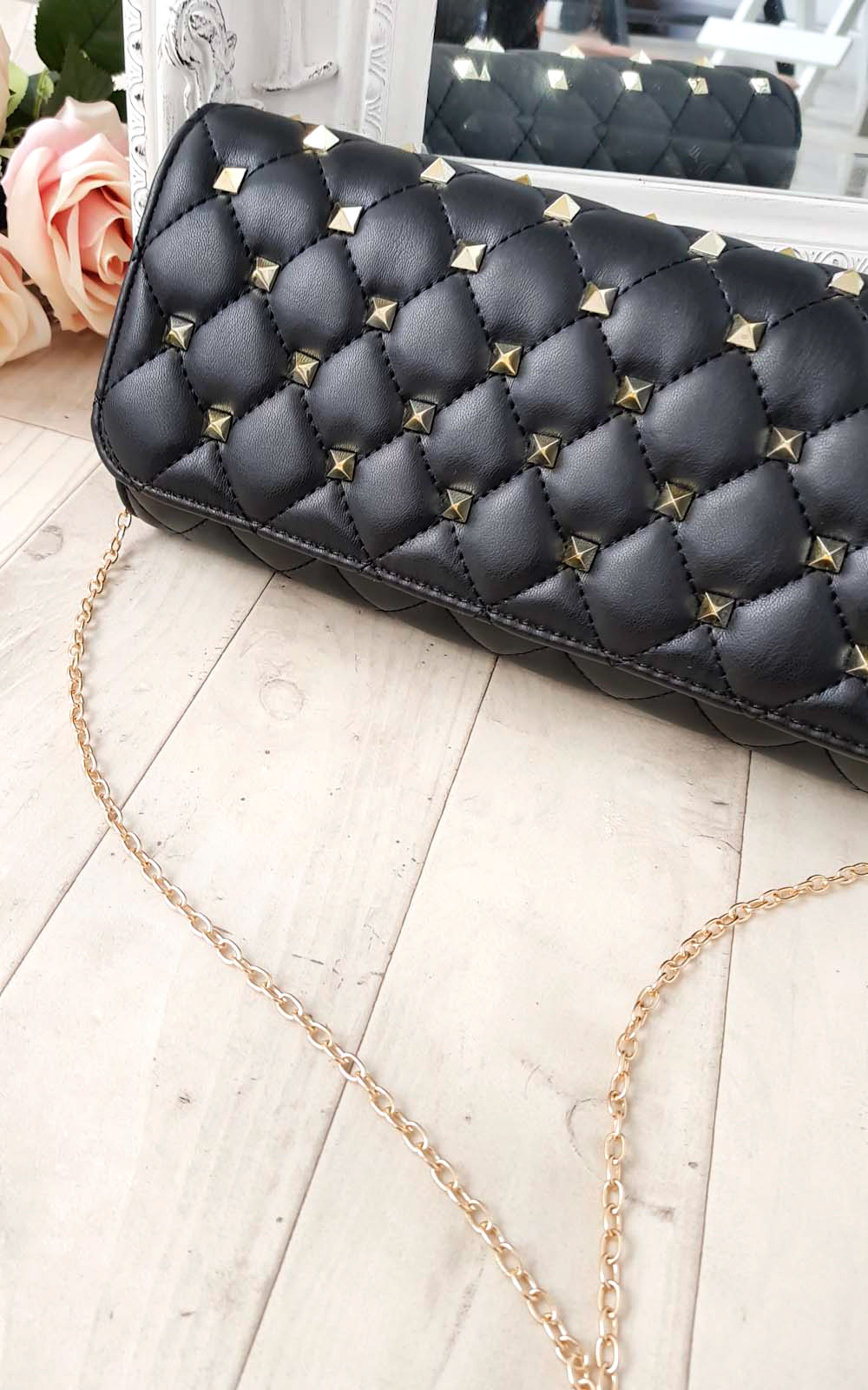 Laylia Quilted Gold Studded Clutch Bag Laylia Quilted Gold Studded Clutch Bag