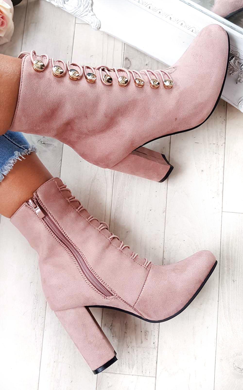 Lucy Faux Suede Corset Ankle Boots Thumbnail