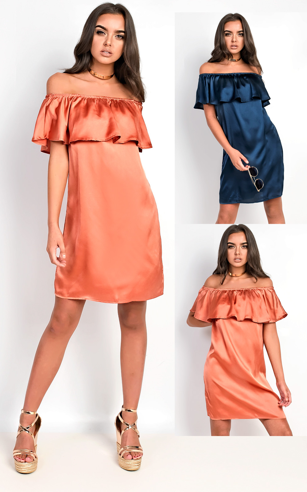 Rhodes Satin Bardot Dress Thumbnail Rhodes Satin Bardot Dress Thumbnail