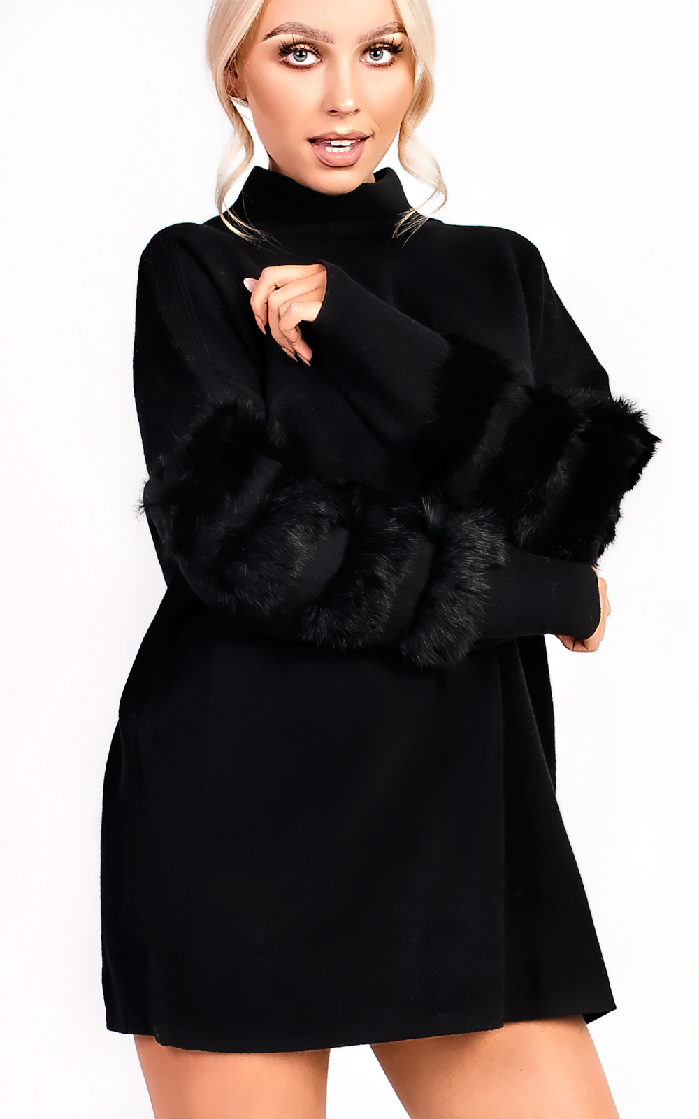 Eva Faux Fur Panel Knitted Dress Eva Faux Fur Panel Knitted Dress