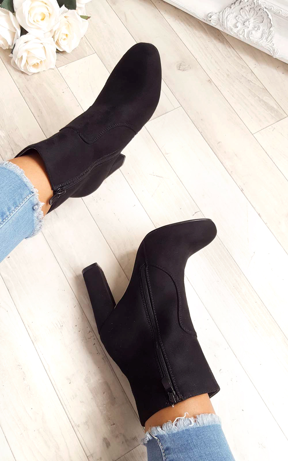 Ellie Faux Suede Heeled Ankle Boots